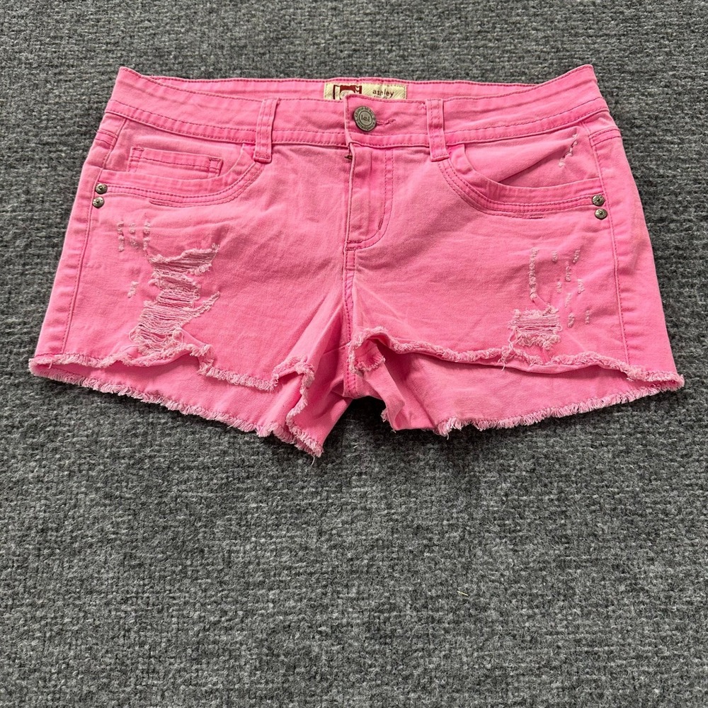 L.E.I. Shorts Womens Size 9 Pink Distressed Raw Hem Ashley Denim Stretch Casual